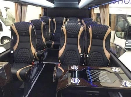 16 19 seater Mercedes Sprinter VIP interior with table A VIP minibus is the best choice for small groups attending an event or a conference