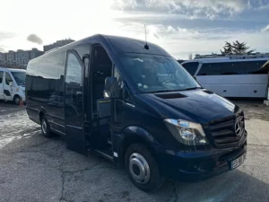 19-seater Mercedes Sprinter coach available for hire, with spacious seating and modern design, ready to enhance your group's travel experience in Paris